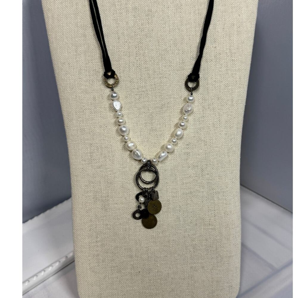 Silpada N1947 necklace freshwater pearls, brass charms on a‎ black cord